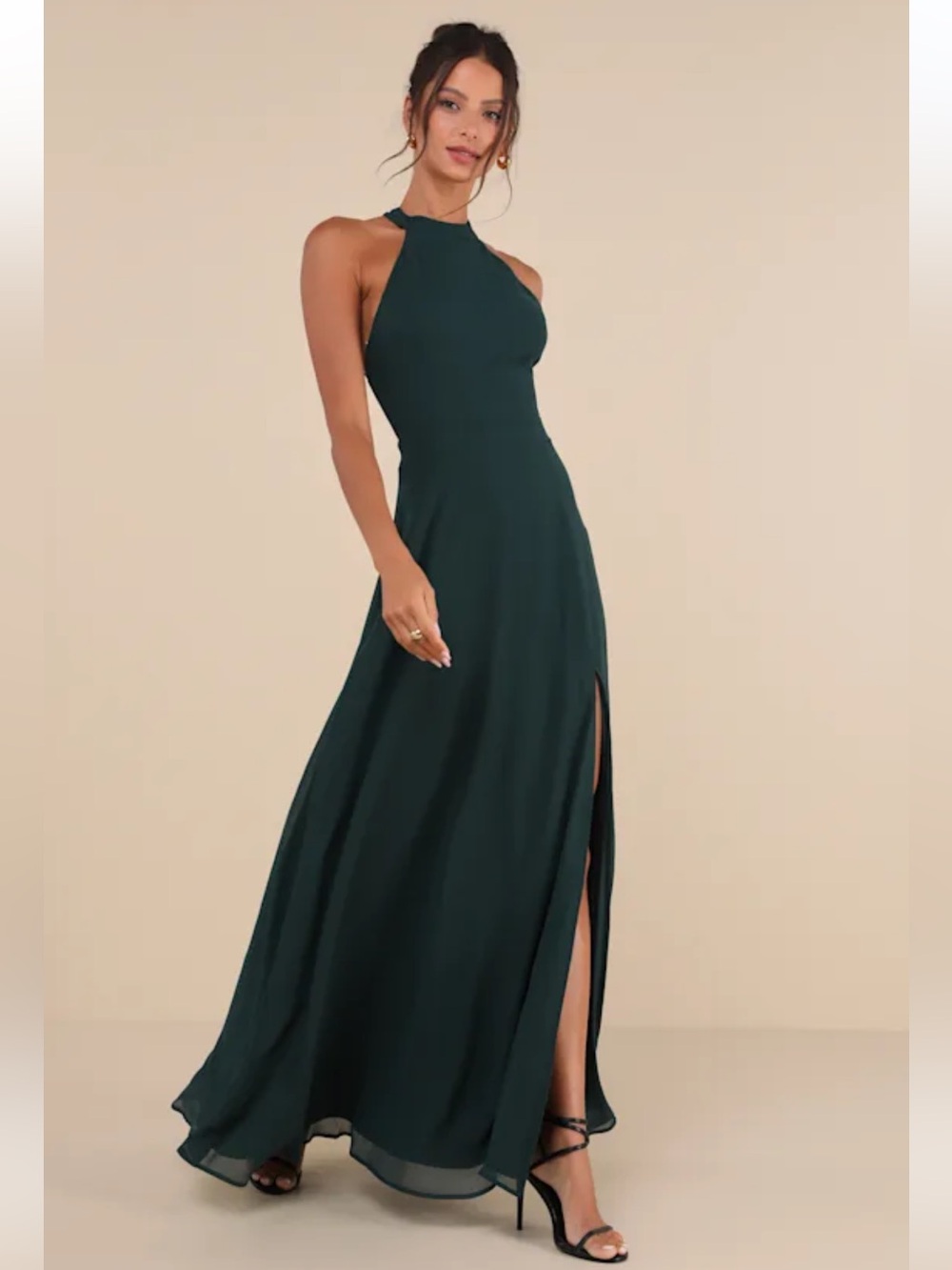 NWOT Lulus Confidently Charismatic Emerald Backless Halter Maxi Dress